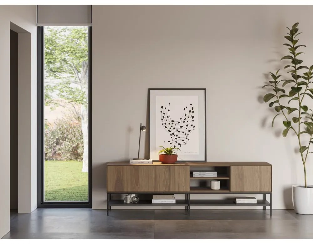 Natúr színű TV-állvány tölgyfa dekorral 180x55x35 cm Amira – Marckeric