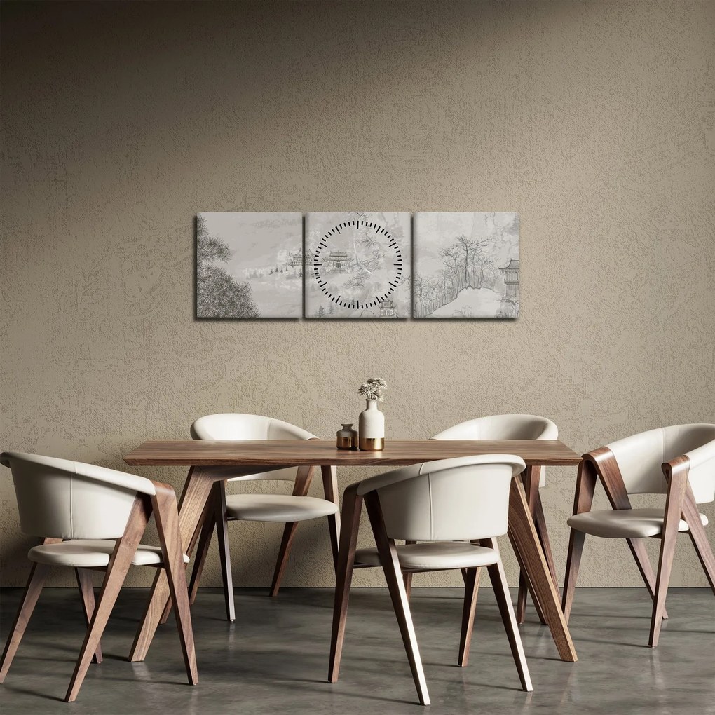 Kép - Kínai táj (órával) (90x30 cm)