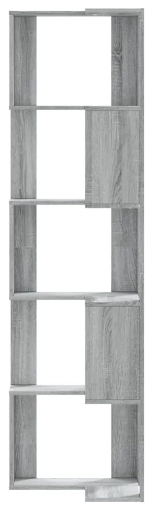 5 szintes szürke szerelt fa sarok könyvespolc 50 x 50 x 179 cm
