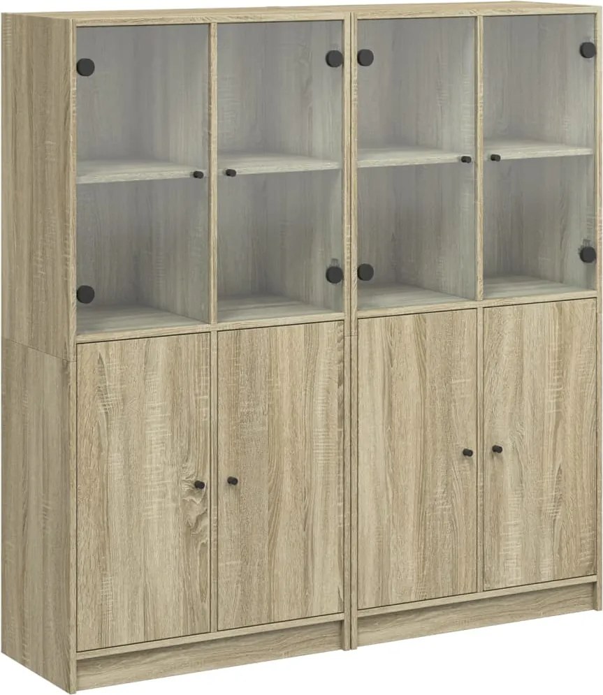 vidaXL sonoma tölgy szerelt fa könyvespolc ajtókkal 136x37x142 cm