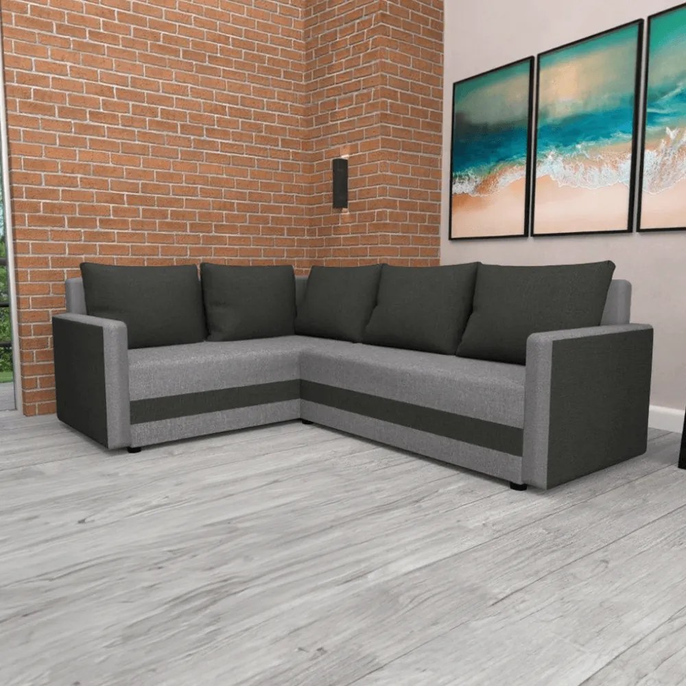 Univerzális ülőgarnitúra, fekete/szürke, DINA L ROH