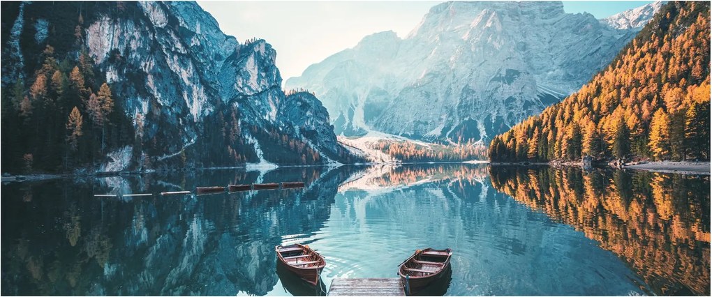 Kép - Csónakok a Braies-tónál (120x50 cm)