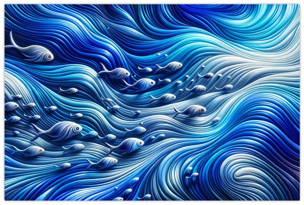 Kép – Halak a hullámokban (90x60 cm)