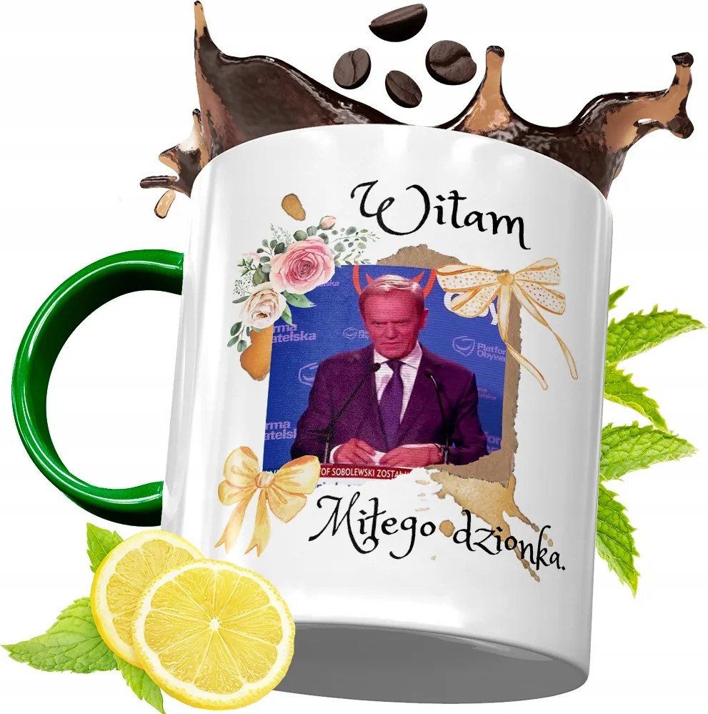 Donald Tusk Zöld Bögre Ajándék Nyomtatott Fotóval