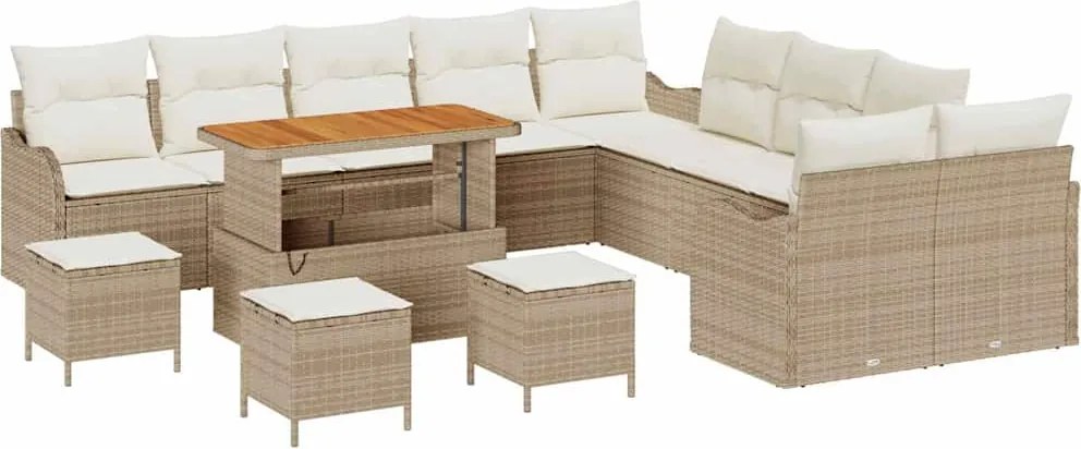 vidaXL Kerti Kanapé Szett 14 pcs Bézs polirattan