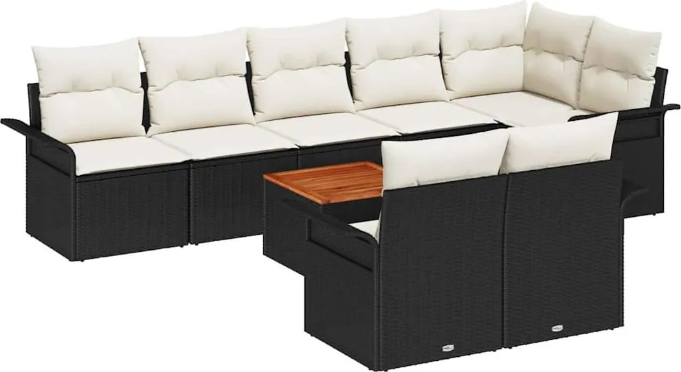 vidaXL Kerti Kanapé Szett tárolóval 9 pcs Fekete és Krém polirattan