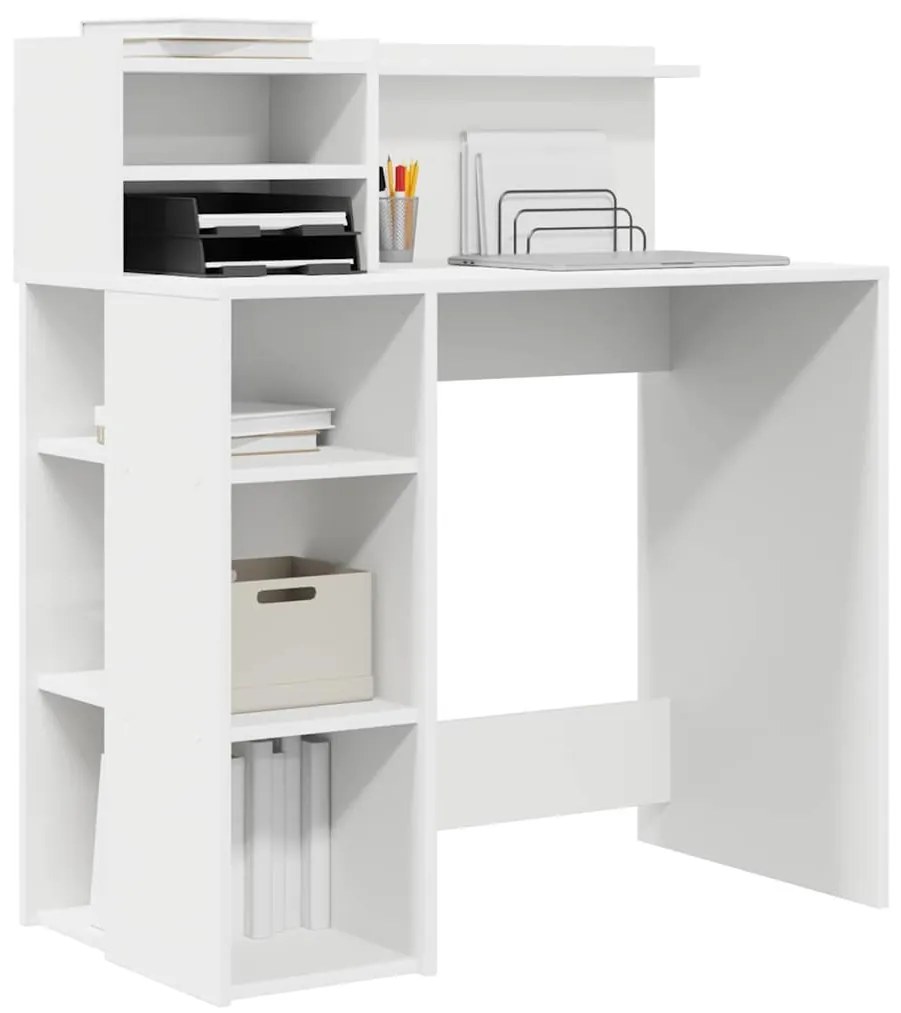 Íróasztal tárolóval polcokkal Fehér 90 x 48 x 101.5 cm Faanyag
