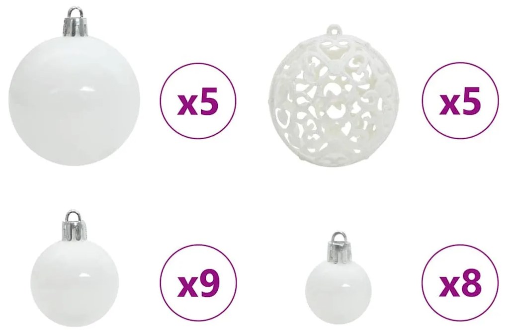 Karácsonyi Díszgömb Készlet 150 LED-del 61 pcs Fehér Műanyag