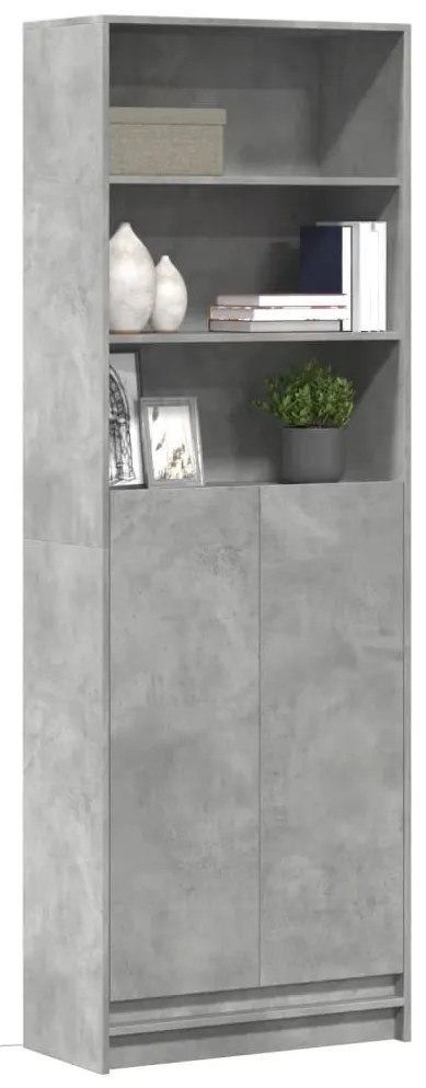 betonszürke szerelt fa magasszekrény LED-ekkel 69x32,5x200 cm