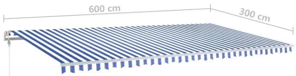kék és fehér kézzel kihúzható napellenző póznákkal 6 x 3 m