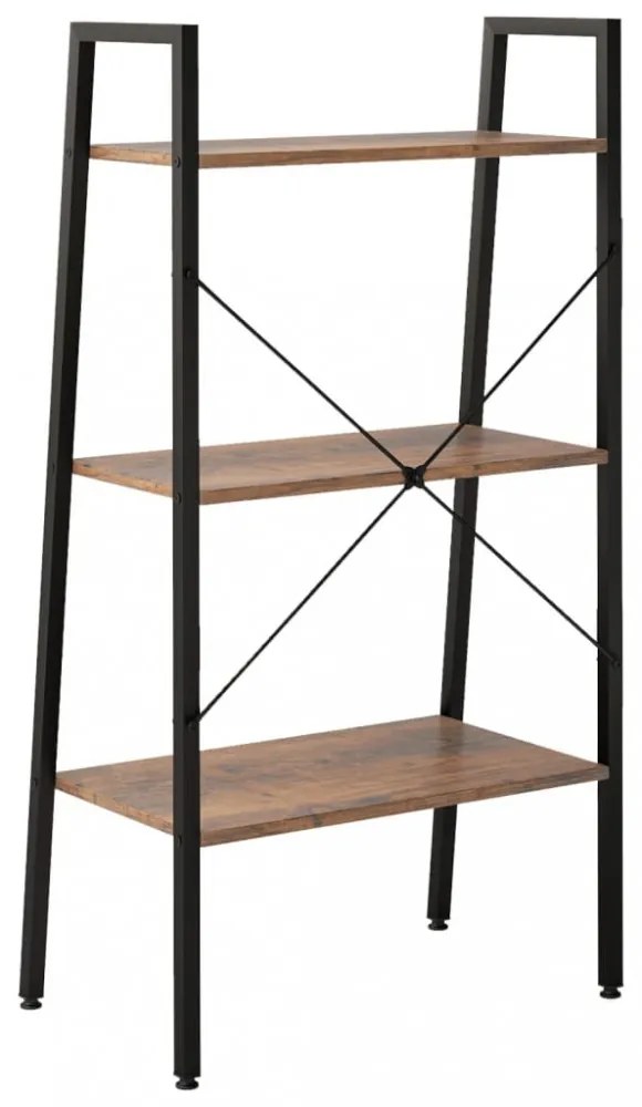 3 szintes sötétbarna és fekete állópolc 56 x 35 x 108 cm
