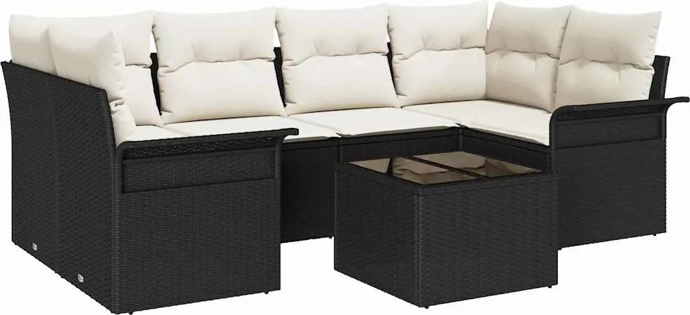 vidaXL Kerti Kanapé Szett párnával 7 pcs Fekete polirattan