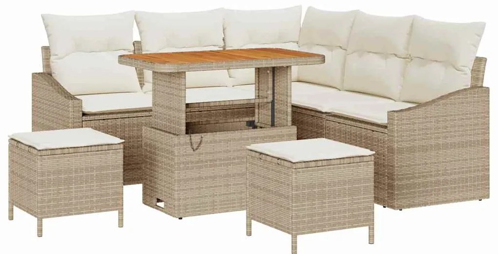 vidaXL Kerti Kanapé Szett párnával tárolóval 8 pcs Bézs Poli rattan