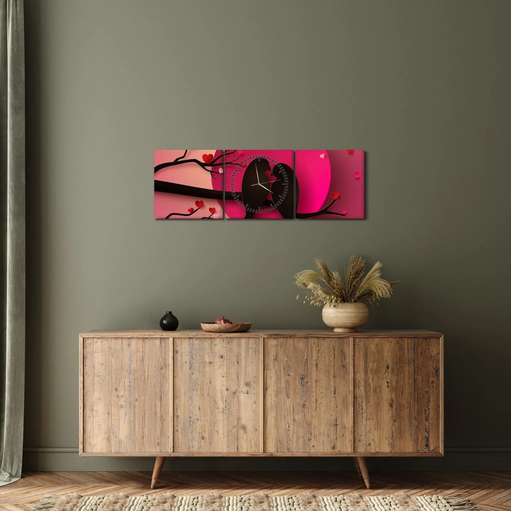 Kép - Szerelmes madarak (órával) (90x30 cm)