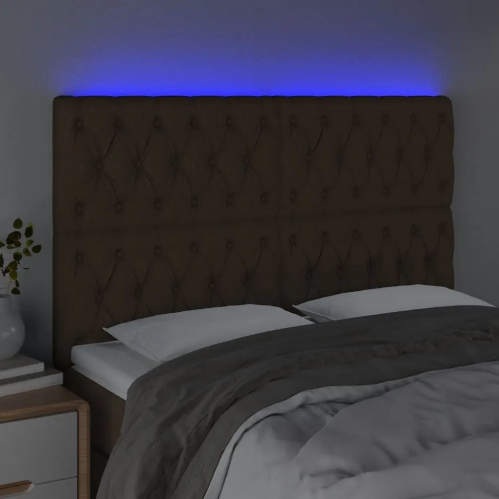 sötétbarna szövet LED-es fejtámla 144x7x118/128 cm
