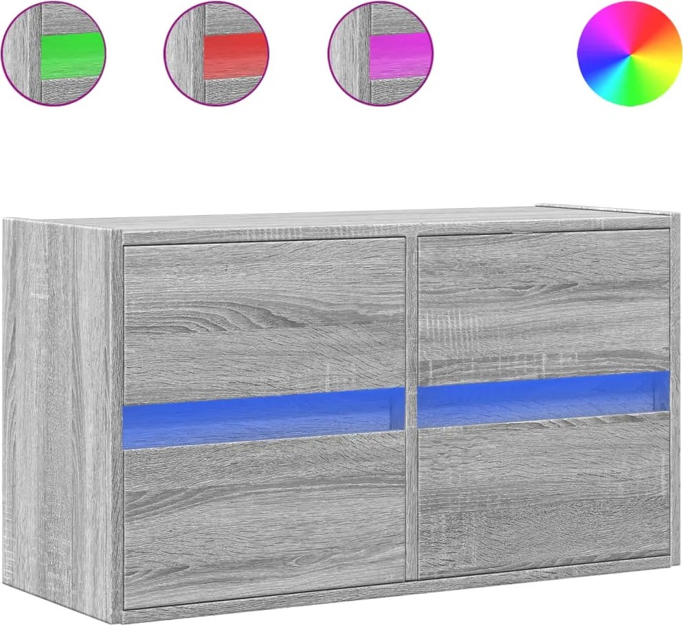 vidaXL szürke sonoma színű fali TV-szekrény LED-del 80 x 31 x 45 cm