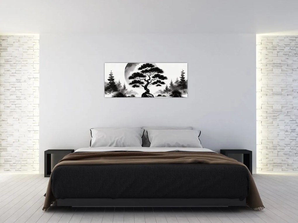 Kép – Fekete-fehér bonsai (120x50 cm)
