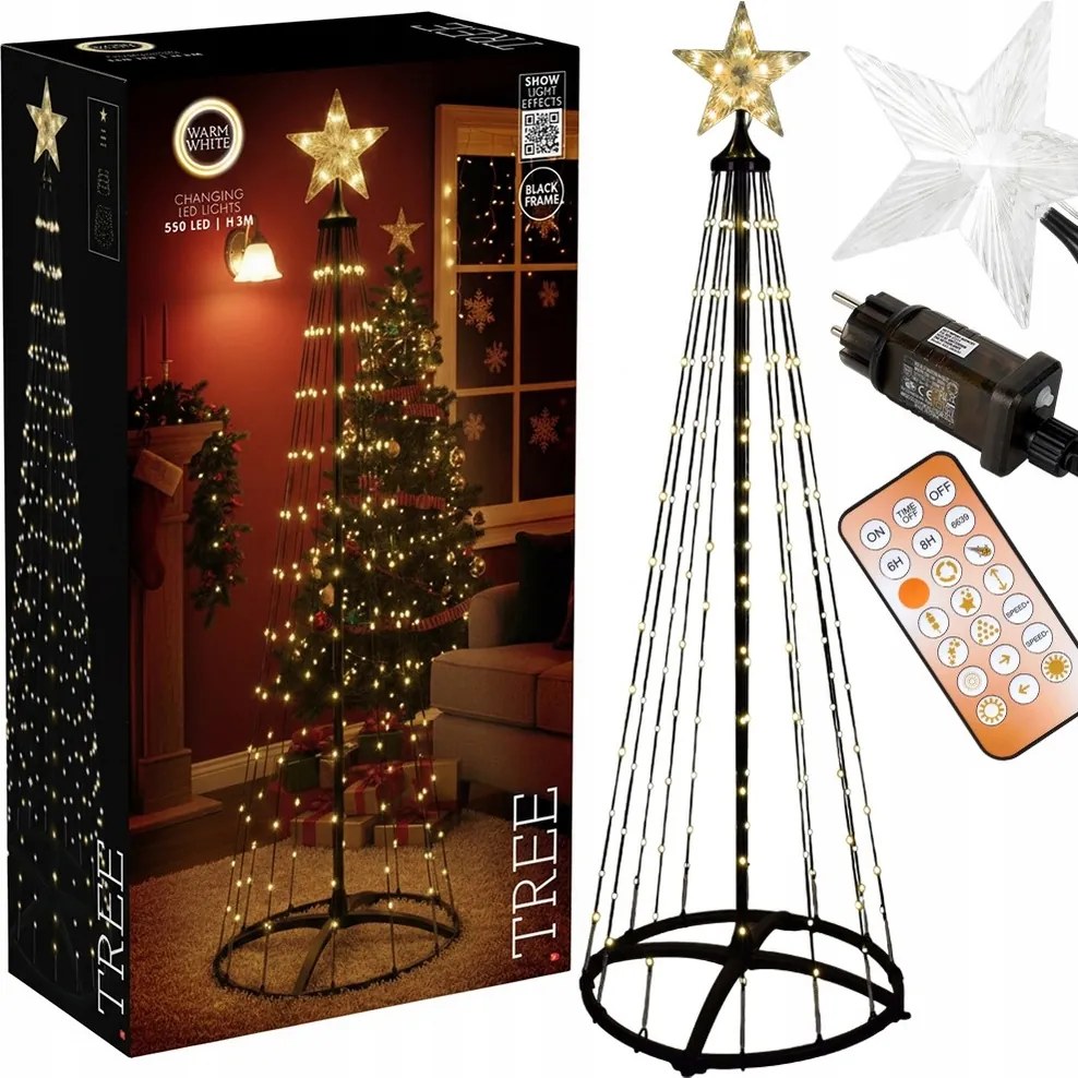 Karácsonyfa Világító Kültéri Kerti Dekoráció Lámpákkal 300 cm