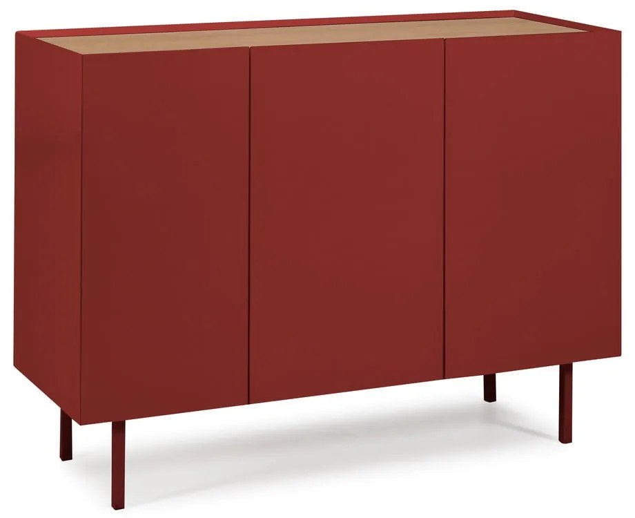 Piros alacsony komód tölgyfa dekorral 110x85 cm Arista – Teulat