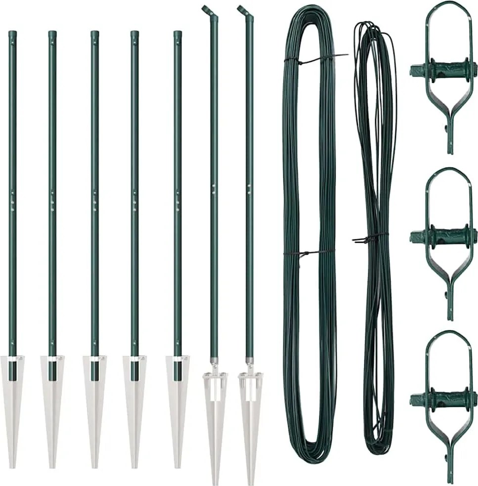 vidaXL Kerítésoszlop 7 pcs Zöld Acél