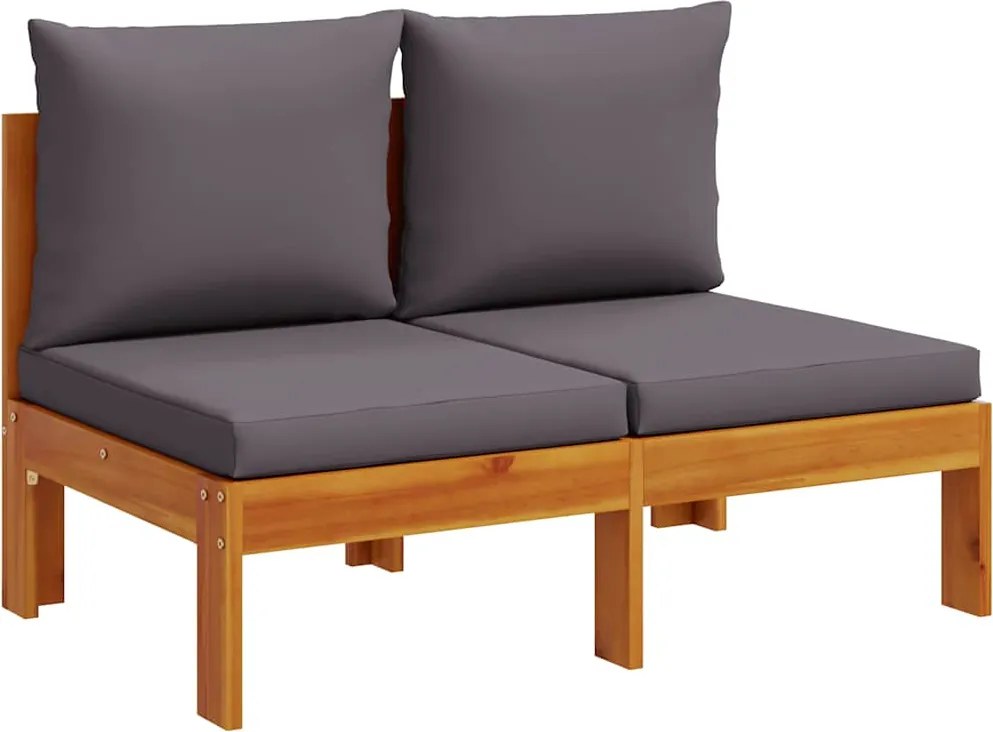 vidaXL 2 személyes tömör akácfa karfa nélküli kerti kanapé párnákkal