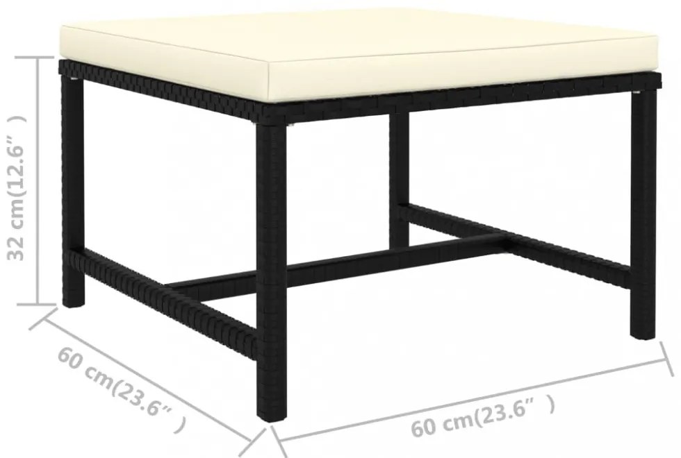 3 részes fekete polyrattan kerti ülőgarnitúra párnával