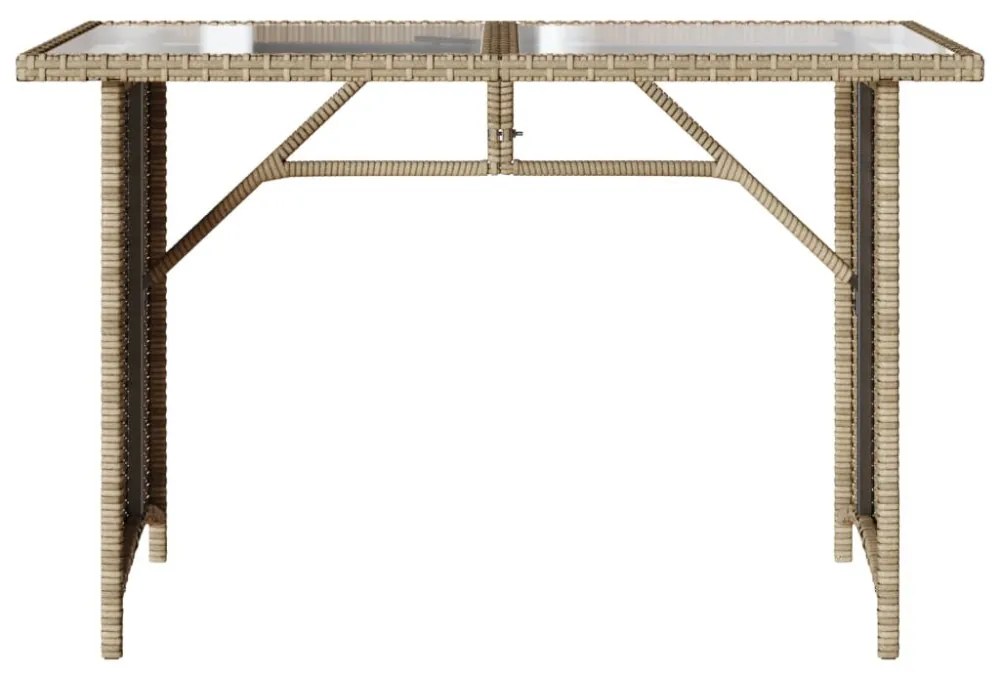 bézs polyrattan üveglapos kerti asztal 110x68x70 cm