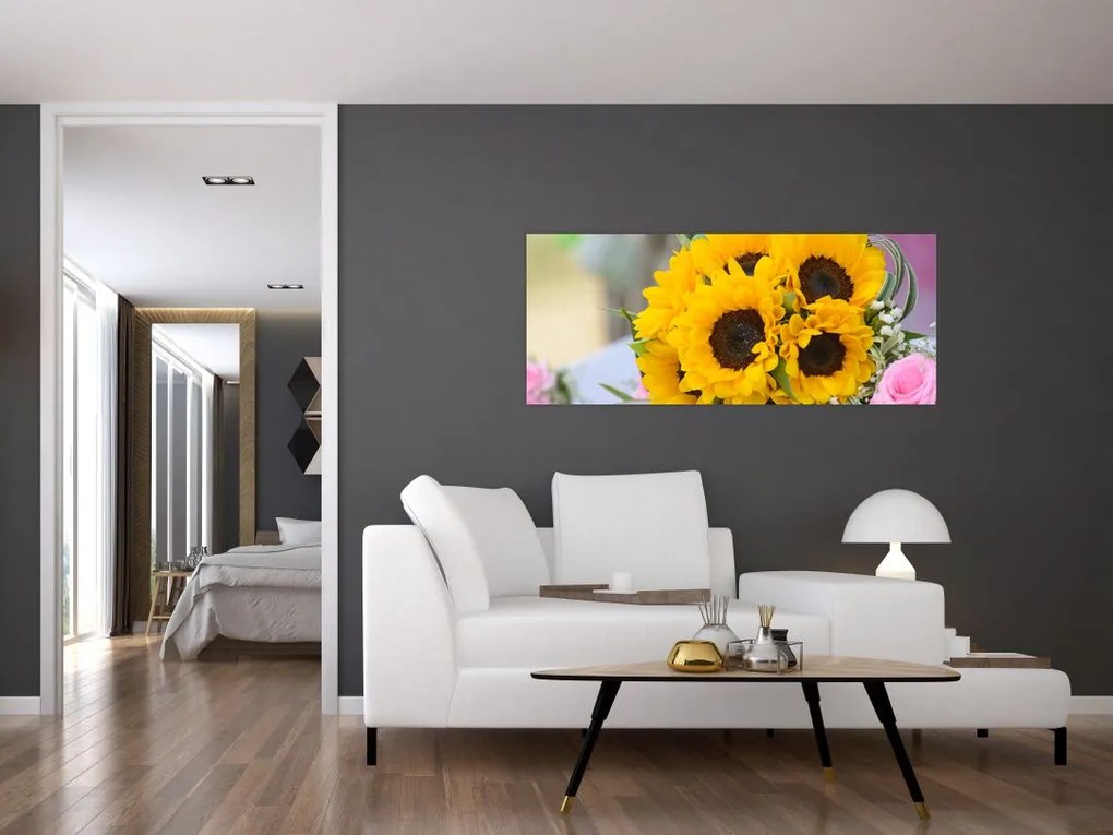 Napraforgós esküvői csokor képe (120x50 cm)