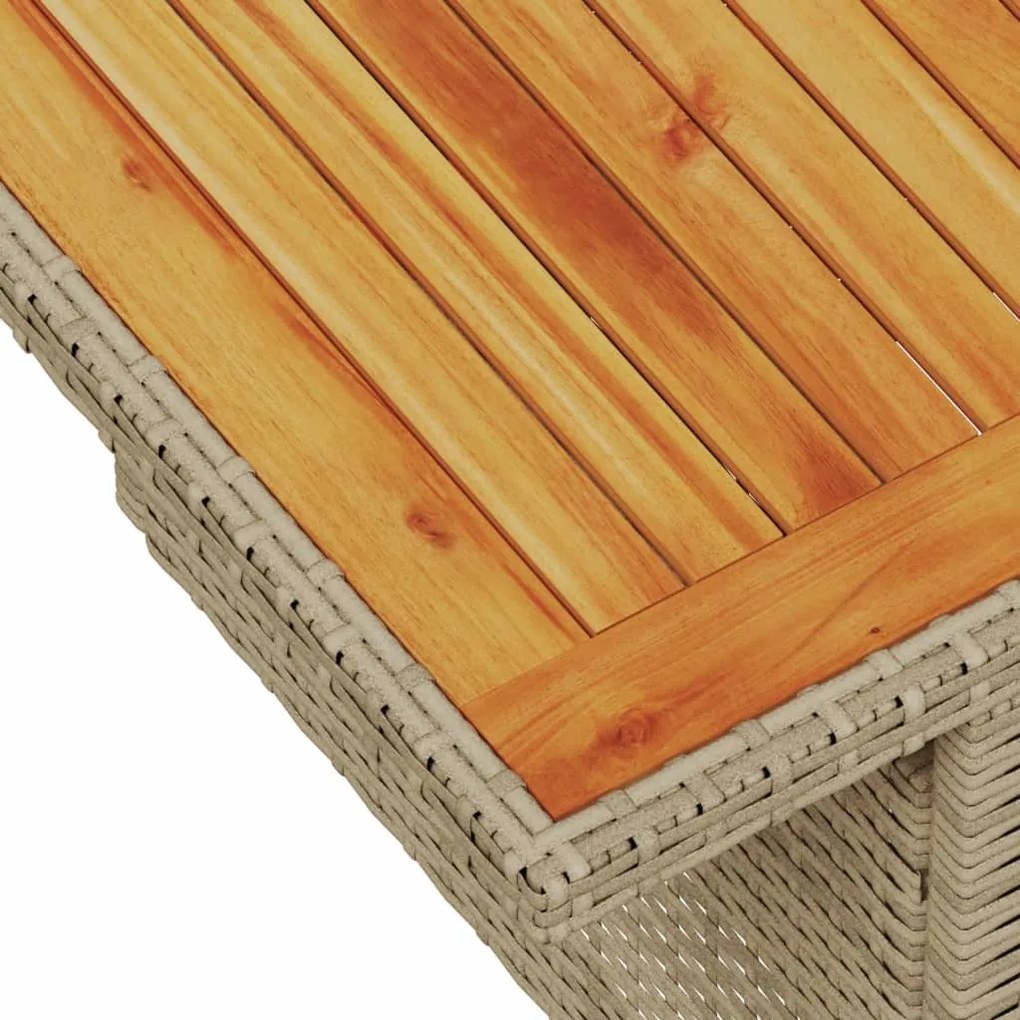 bézs polyrattan és akácfa kerti asztal 100 x 55 x 73 cm