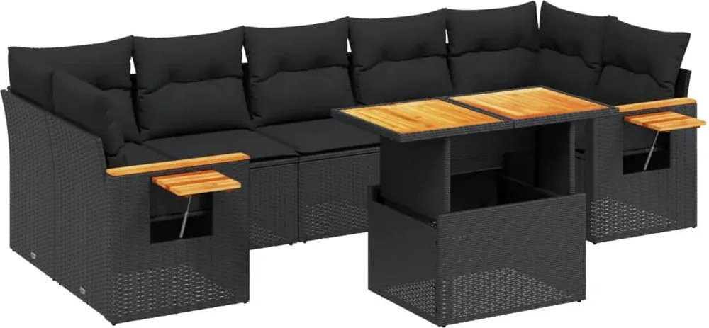 vidaXL 8 részes fekete polyrattan kerti ülőgarnitúra párnákkal