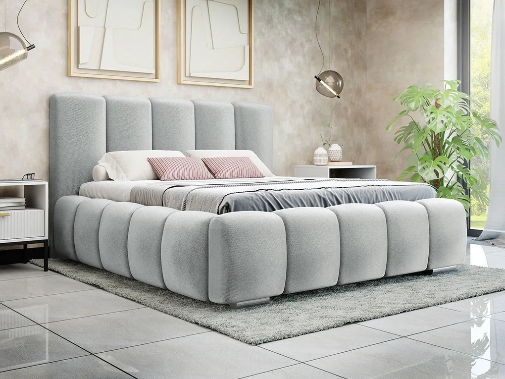 Franciaágy 180 cm Leskana (szürke) (ágyráccsal) (tárolóhellyel). 1104366