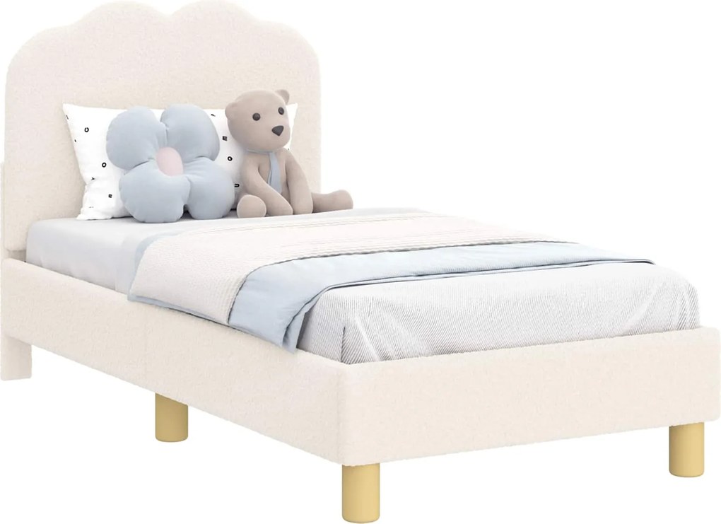 vidaXL Gyerekágy keret fejtámlával Krém 70 x 140 cm Juh Gyapjú