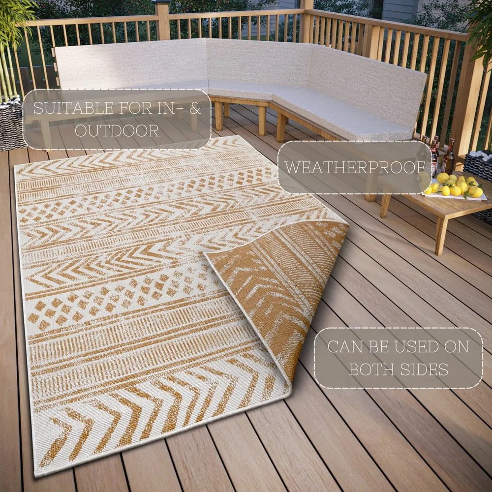 Okkersárga-fehér kültéri szőnyeg 80x150 cm Biri – NORTHRUGS