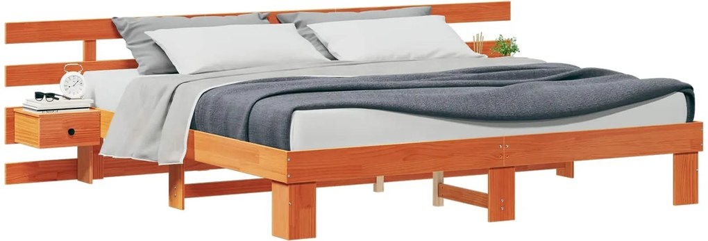 vidaXL Ágykeret fejtámlával Barna 200 x 200 cm Tömör fenyőfa