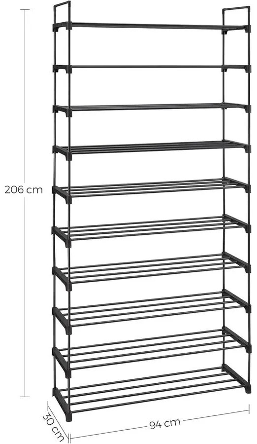 SONGMICS cipőtartó állvány 30 × 94 × 206 cm, fekete színben