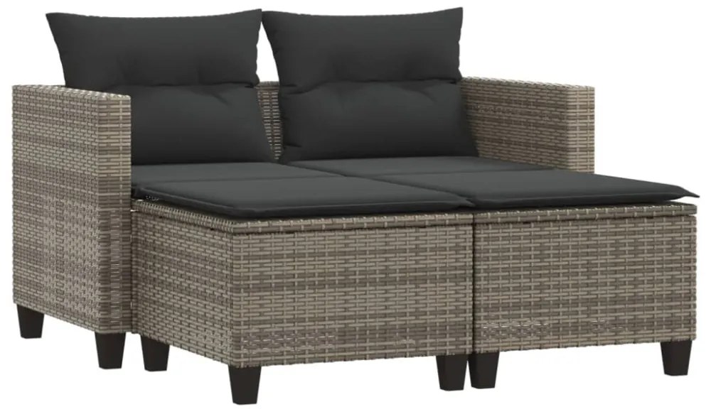 2 személyes szürke polyrattan kerti kanapé zsámolyokkal