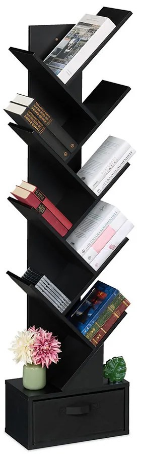 10 szintes könyvespolc, fekete