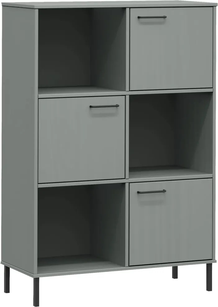 vidaXL OSLO szürke tömör fa könyvszekrény fém lábakkal 90x35x128,5 cm