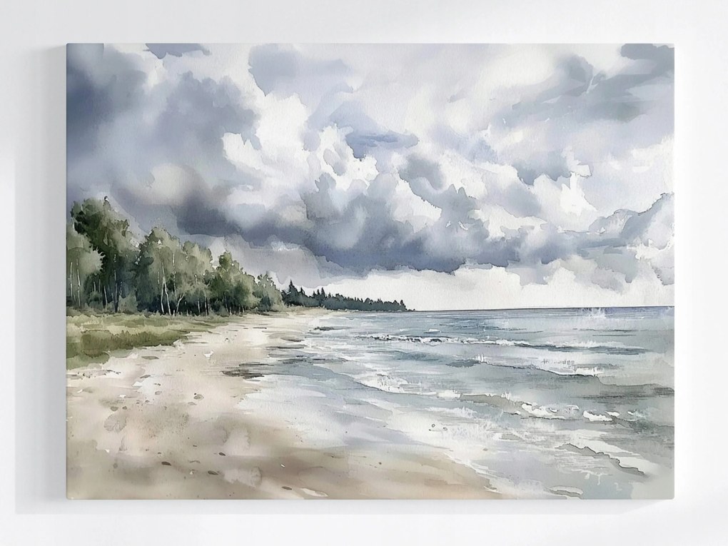 Poszter Tájkép Tenger Tengerpart Erdő Ég Felhők Eső 80x60