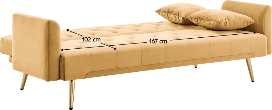 Kihúzható kanapé, mustárszínű/gold króm-arany, ALISIA