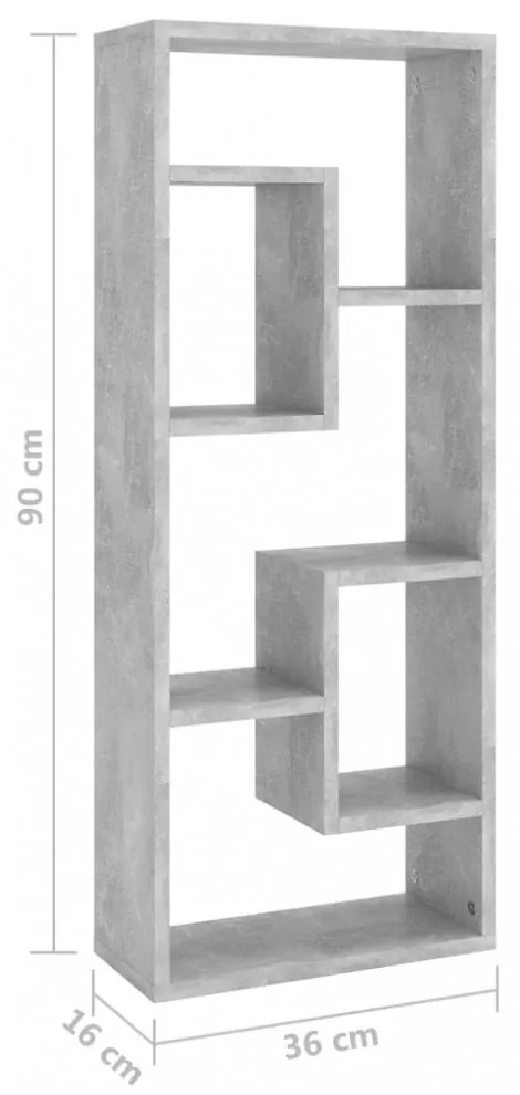 betonszürke szerelt fa fali polc 36 x 16 x 90 cm