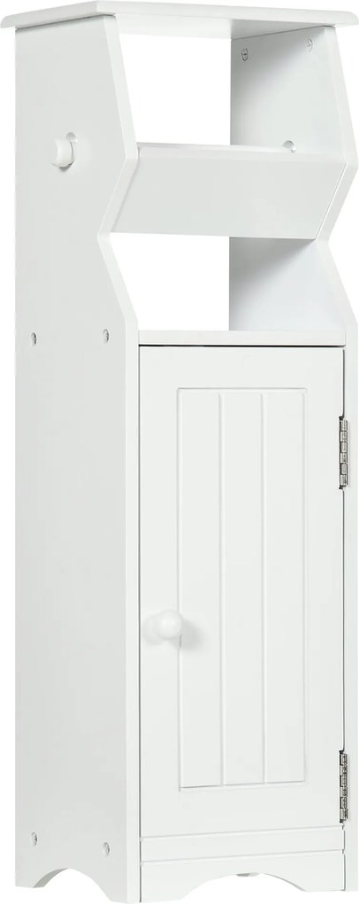 Kleankin Helytakarékos Fehér MDF Fürdőszobai Szekrény WC Papír Tárolóval, 19x15x56 cm | Aosom