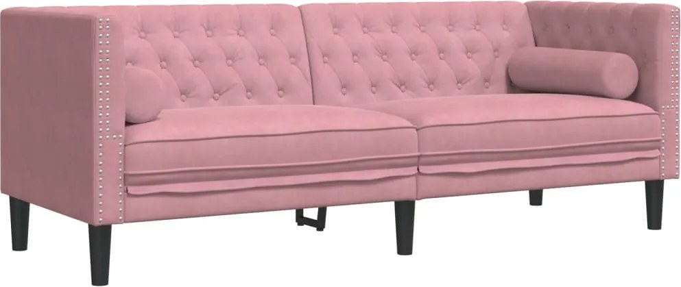 vidaXL 3 személyes rózsaszín bársony Chesterfield kanapé párnákkal