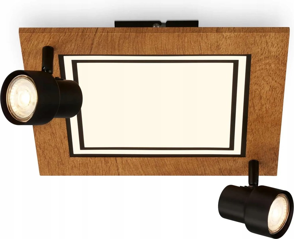 Briloner mennyezeti lámpa 29,5 cm, 2x GU10, fekete/fa, forgófejes