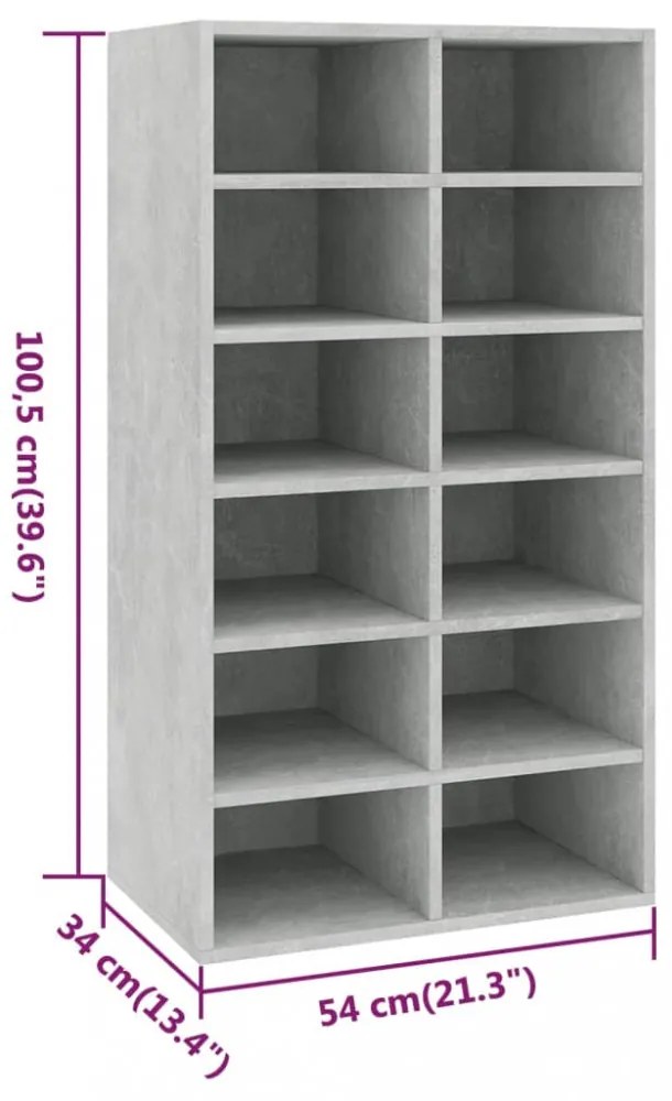 betonszürke szerelt fa cipőtartó 54 x 34 x 100,5 cm