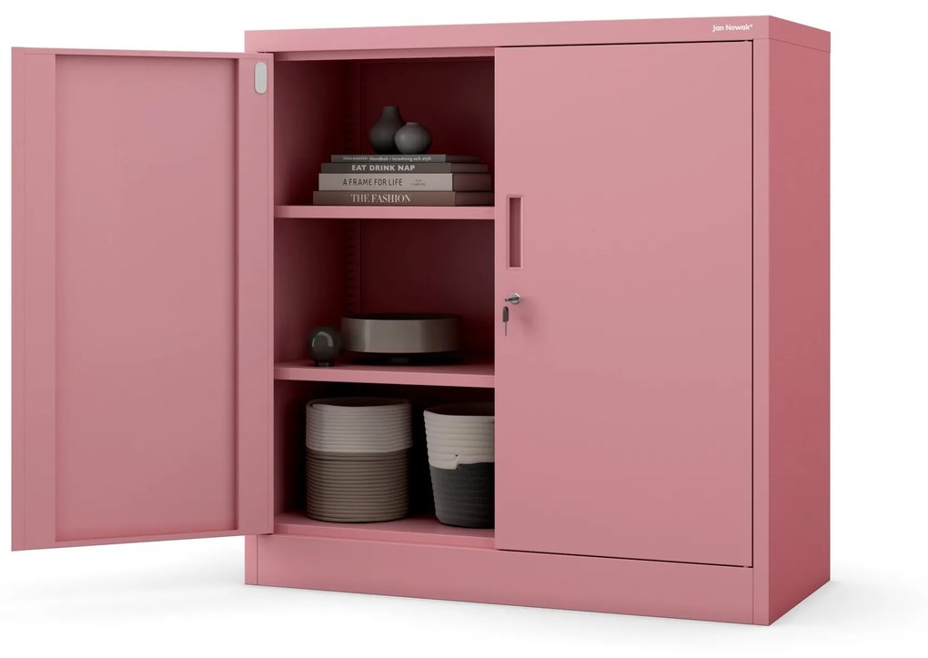 Alacsony fém irattartó szekrény BEATA, 900 x 930 x 400 mm, Fresh Style: púderrózsaszín