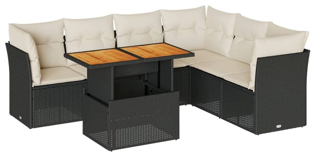 7 részes fekete polyrattan kerti ülőgarnitúra párnával