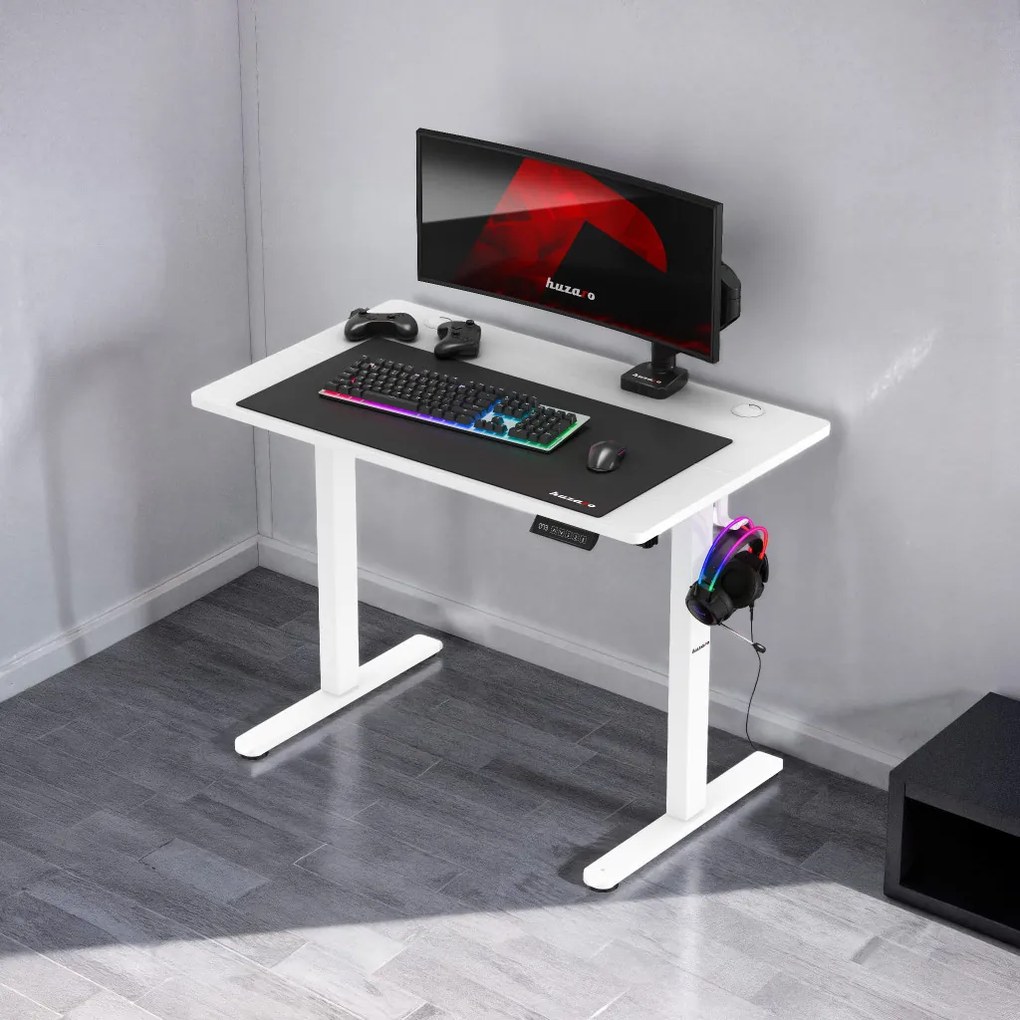 Gamer asztal állítható magassággal, 100 x 60 x 72 cm fehér