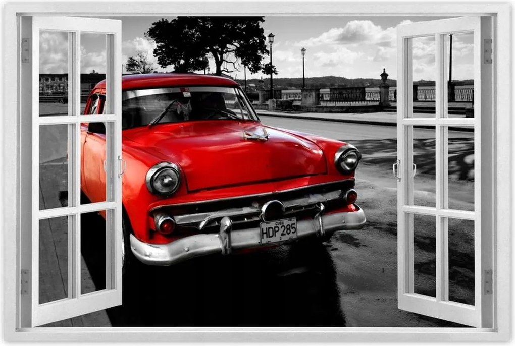 Poszter 60x40 Kubai piros autó