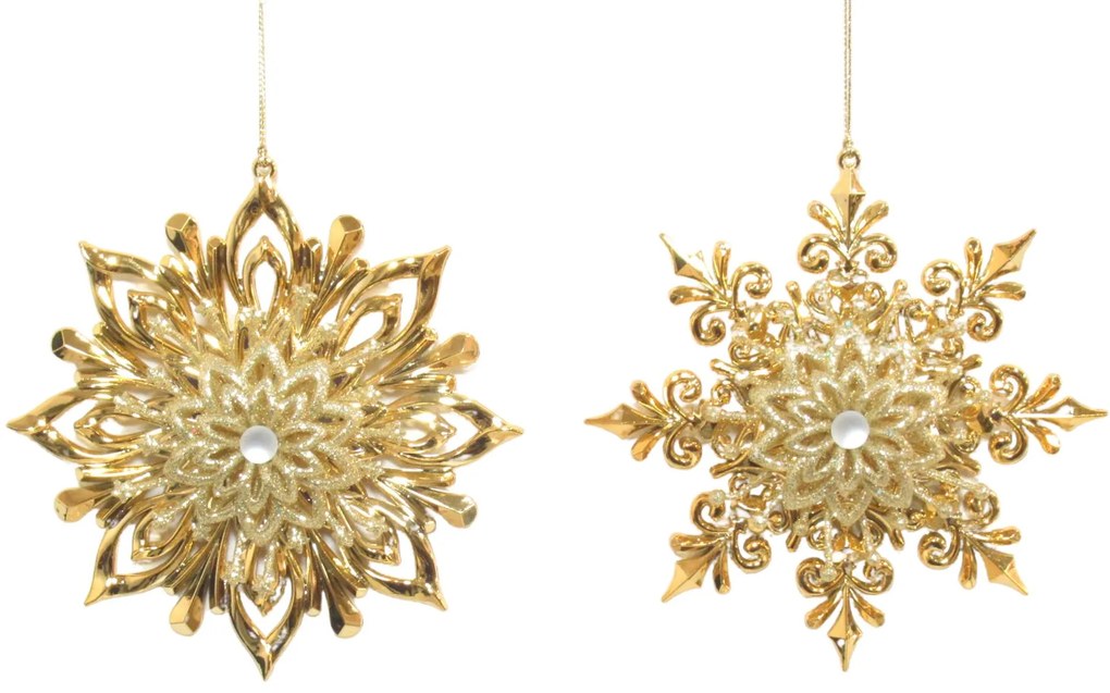 Arany karácsonyi díszek hópelyhek 14cm 2db